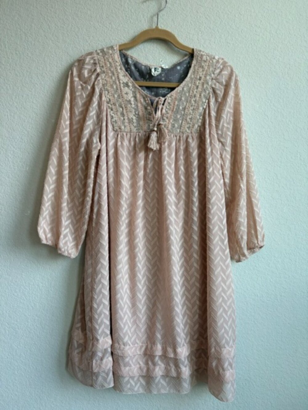 Anthropologie One September Blush Pink Chevron Jacquard Mini Dress Medium - Picture 2 of 12